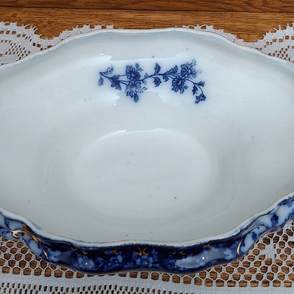 Antique Henry Alcock Manhattan Flow Blue Covered Vegetable Bowl - Picture 4 of 6